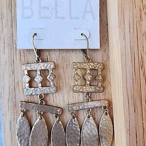 NEW Karma Bella Matte Goldtone Metal Hammered Geometrical Tribal Dangly Earrings